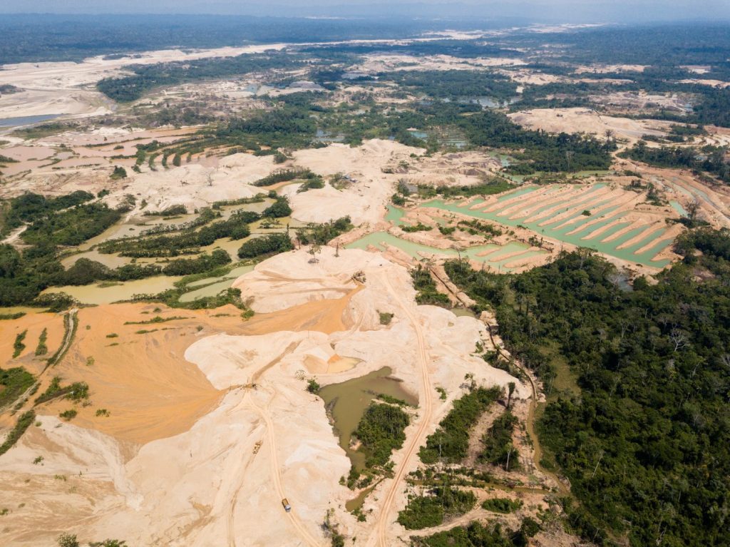 Aerial images over deforestation due to illegal gold mining.